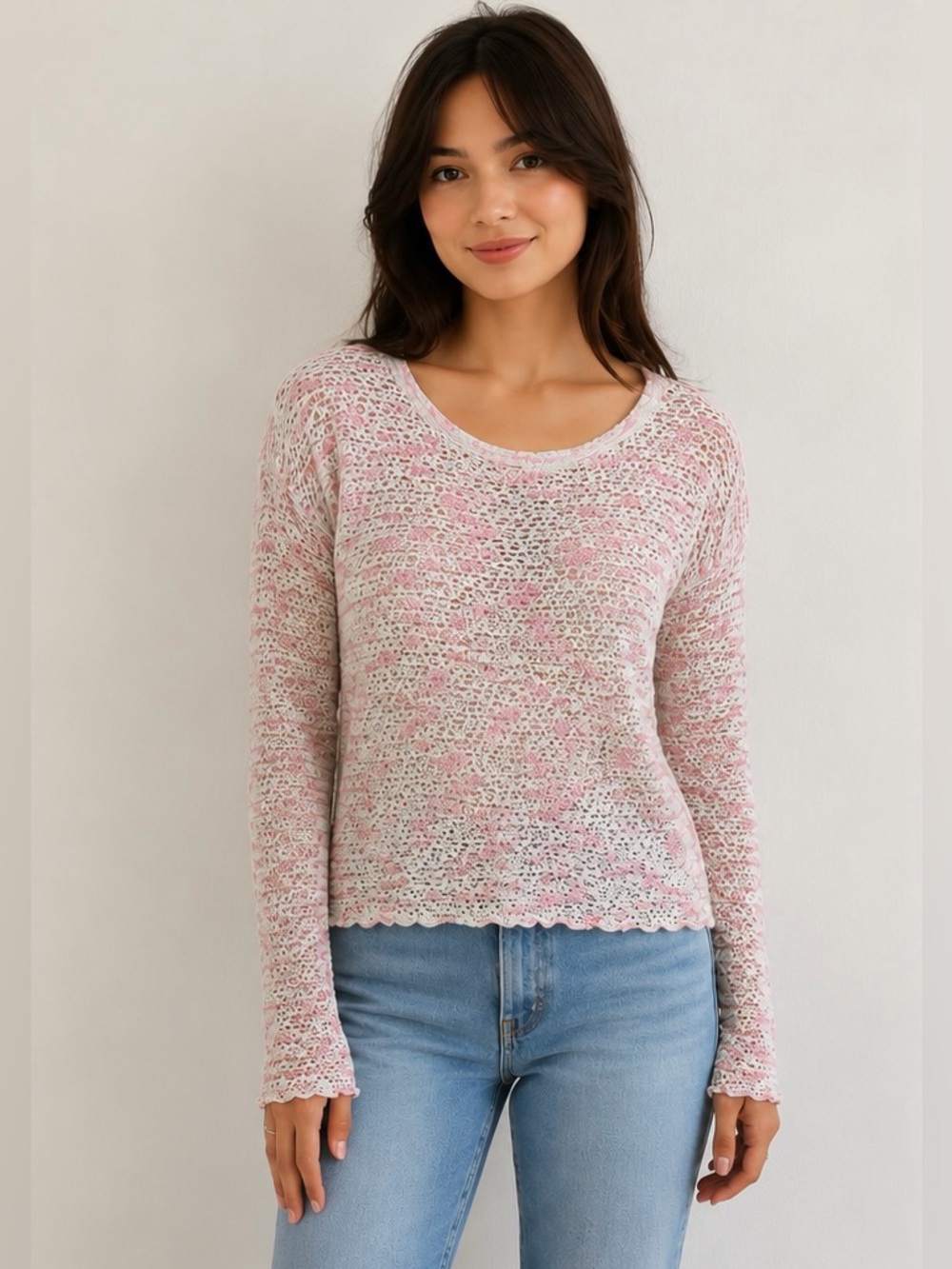 Generation Pink White Marled Knit Sweater